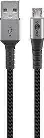 Wentronic Micro-USB-B/USB-A Textilkabel mit Metallsteckern 2.0m grau/silber