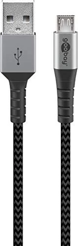 Wentronic Micro-USB-B/USB-A Textilkabel mit Metallsteckern 2.0m grau/silber