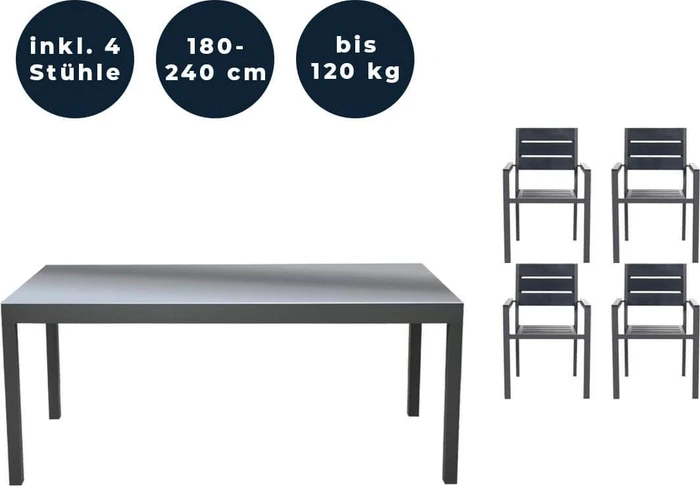 Home Deluxe Sol Madera Gartenmöbel-Set anthrazit, 5-tlg.