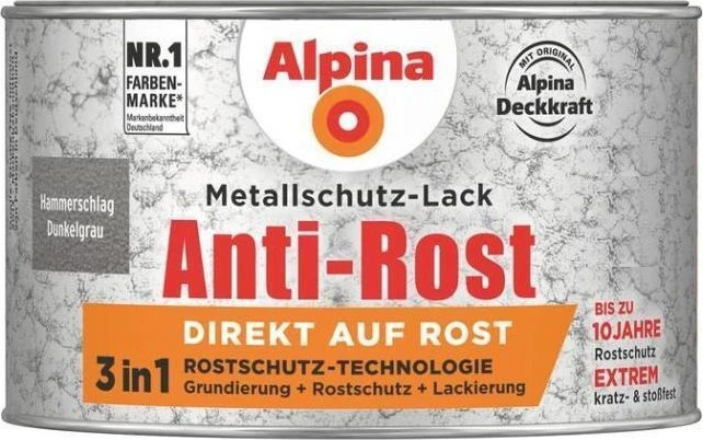 Alpina Farben Metallschutz-Lack Hammerschlag außen dunkelgrau, 300ml