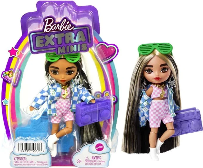 Mattel Barbie - Extra Minis Puppe trägt karierte 2-teilige Kleidung