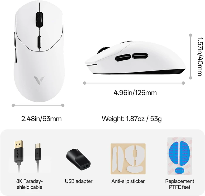 Rapoo VT2 Gen-2 8K Wireless Gaming Mouse weiß, USB