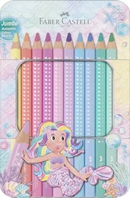 Faber-Castell Jumbo Sparkle pastell Dreikant Buntstift sortiert, Metalletui, 10er-Set