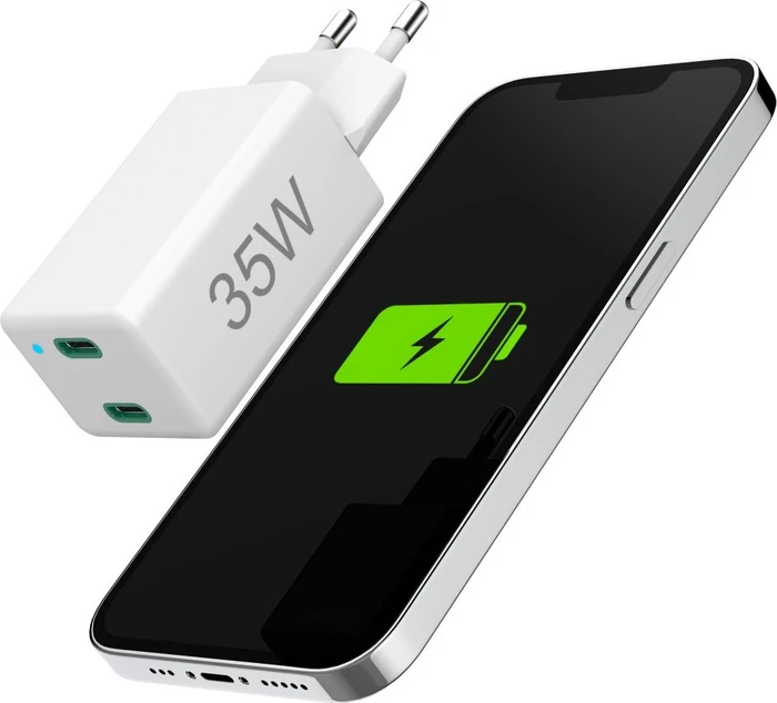Hama Schnellladegerät 2x USB-C PD/Qualcomm Mini-Ladegerät 35W weiß