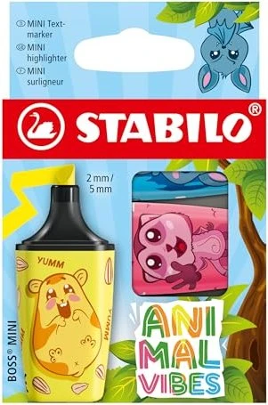 STABILO Boss Mini Animal Vibes blau/pink/gelb, 3er-Set