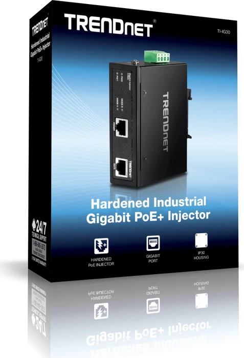 TRENDnet Industrial Railmount Gigabit PoE-Injektor, 2x RJ-45, 30W PoE+