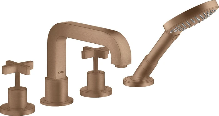 Hansgrohe Axor Citterio 4-Loch Wannenkombination mit Kreuzgriff brushed red gold