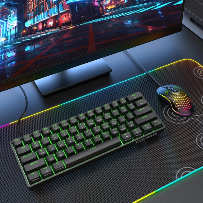 Dierya DK61SE, 60%, schwarz, LEDs grün, BLUE Switches, USB, US