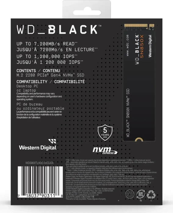 Western Digital WD_BLACK SN850X NVMe SSD 8TB, M.2 2280 / M-Key / PCIe 4.0 x4