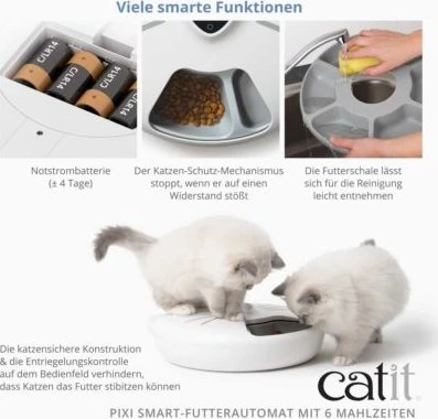 Catit PIXI Smart-Futterautomat mit 6 Mahlzeiten, Kühleinsatz, WLAN, weiß