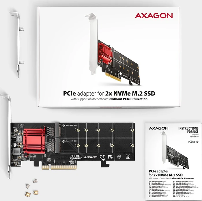 Axagon PCIe -> 2x M.2 PCIe, PCIe 3.0 x8