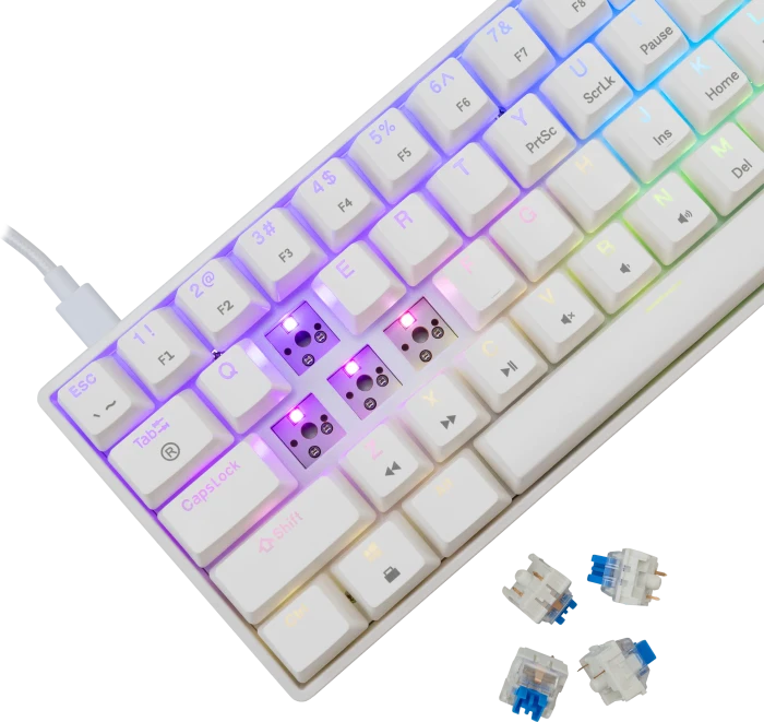White Shark SHINOBI 2, weiß, LEDs RGB, hot-swap, BLUE Switches, USB, US