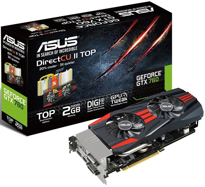 ASUS GeForce GTX 760 DirectCU II TOP, GTX760-DC2T-2GD5-SSU, 2GB GDDR5, 2x DVI, HDMI, DP