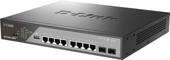 D-Link DSS-200 Surveillance Desktop Gigabit Smart Switch, 8x RJ-45, 2x SFP, 242W PoE++