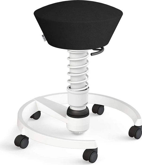 Aeris Swopper New Edition Bürohocker mit Rollen, Feder Standard, Gestell Alu weiß, Bezug Mikrofaser Comfort schwarz