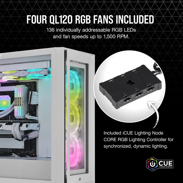 Corsair iCue 5000X RGB QL Edition, weiß, Glasfenster