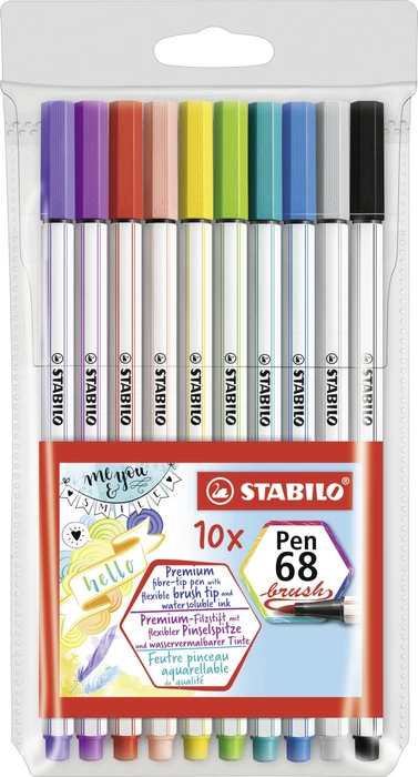 STABILO Pen 68 brush sortiert, 10er-Set, Etui