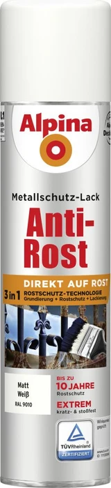 Alpina Farben Sprühmetallschutz-Lack Anti-Rost außen weiß matt, 400ml