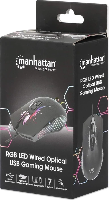 Manhattan RGB Gaming-Maus, 7 Tasten, 7200dpi, schwarz, USB