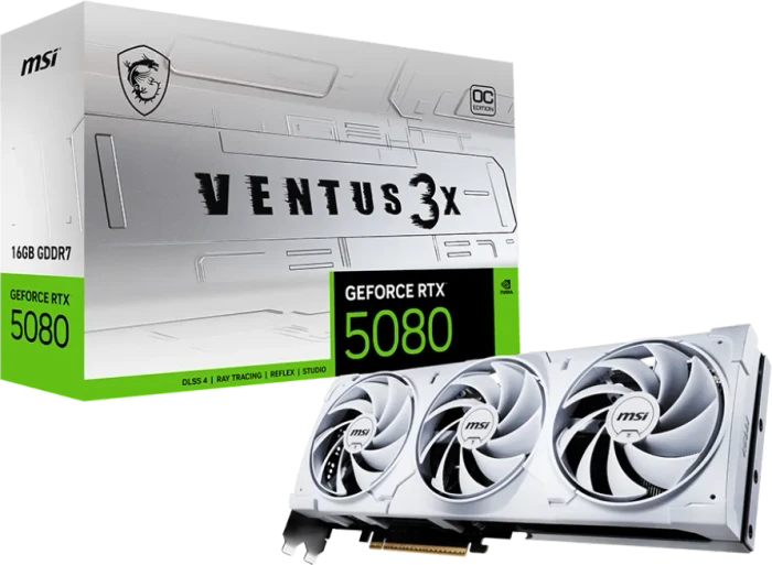 MSI GeForce RTX 5080 16G Ventus 3X OC WHITE, G5080-16V3CW, 16GB GDDR7, HDMI, 3x DP