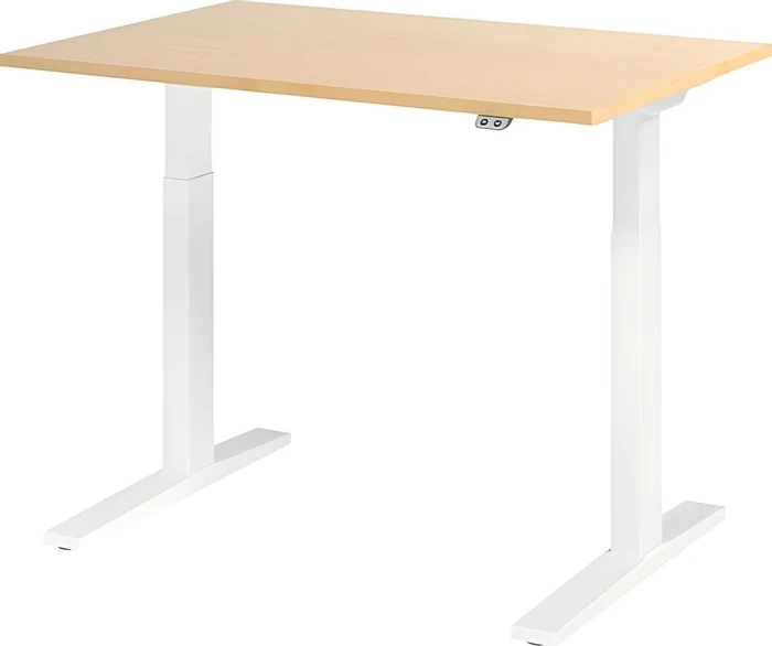 Hammerbacher Ergonomic Aktiv XMKA12 elektrisch höhenverstellbarer Sitz-Steh-Schreibtisch 120x80cm Ahorn/weiß