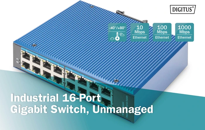 Digitus Professional DN-65 Industrial Railmount Gigabit Switch, 16x RJ-45
