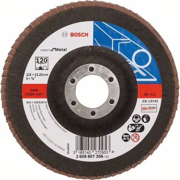 Bosch Professional X551 Expert for Metal Fächerschleifscheibe gerade K120, 125x22.23mm, 1 Stück