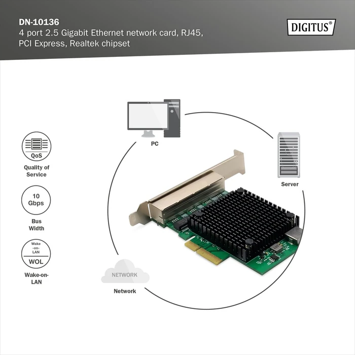 Digitus 2.5G LAN-Adapter, 4x RJ-45, PCIe 2.1 x4