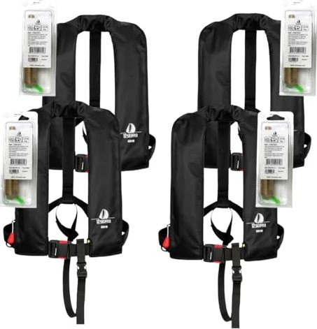 12skipper Automatik Schwimmweste 165N, 4er Set + Wartungskit schwarz
