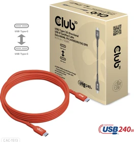 Club 3D USB-C 2.0 Kabel, 480Mb/s, 240W PD EPR, USB-C 2.0 Stecker auf USB-C 2.0 Stecker, 3m (CAC-1513)