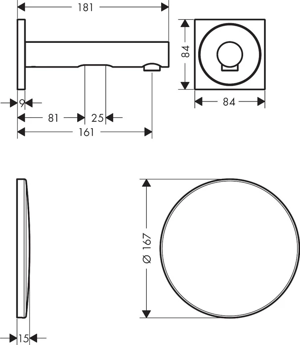 Hansgrohe Axor Uno Elektronik-Waschtischmischer Unterputz für Wandmontage mit Auslauf 161mm brushed bronze