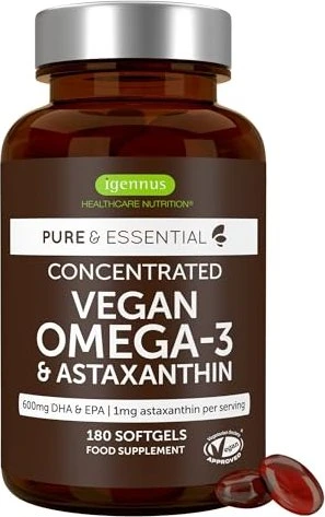 Igennus Pure & Essential Concentrated Vegan Omega-3 & Ataxanthin Weichkapseln, 180 Stück