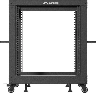 Lanberg Open Rack Series 19" Open Frame Rack 12HE, 4-Pfosten, mit Rollen, Flat Pack, tiefenverstellbar, 576-1033mm, RAL 9004, 641mm tief
