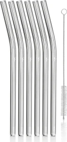 WMF Baric Trinkhalm-Set Glas, 6-tlg. inkl Reinigungsbürste, gebogen