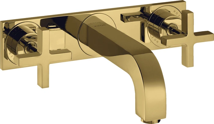 Hansgrohe Axor Citterio Waschbeckenarmatur mit Kreuzgriffen und Platte 226mm polished goldoptik
