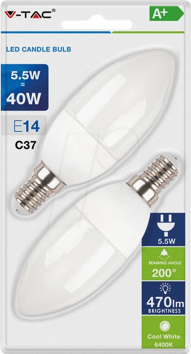 V-Tac VT-268 LED Kerze Samsung Chip E14 5.5W/864, 2 Stück