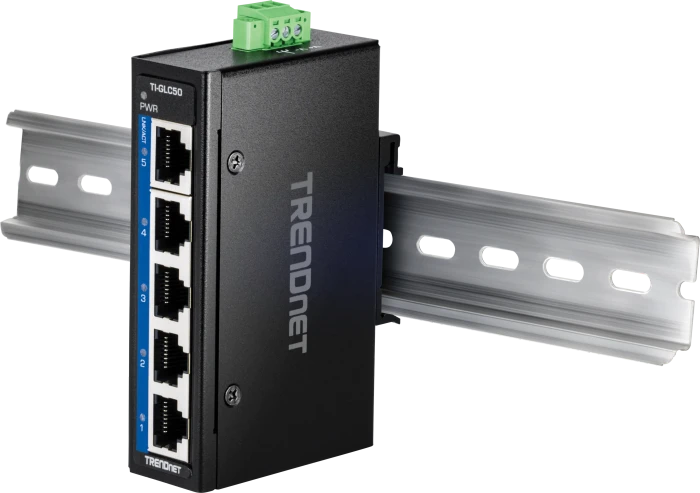 TRENDnet TI Hardened Industrial Railmount Gigabit Switch, 5x RJ-45