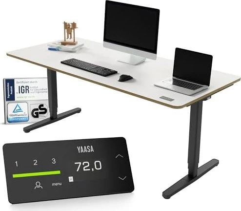 Yaasa Desk Pro elektrisch höhenverstellbarer Sitz-Steh-Schreibtisch 180x80cm weiß/schwarz