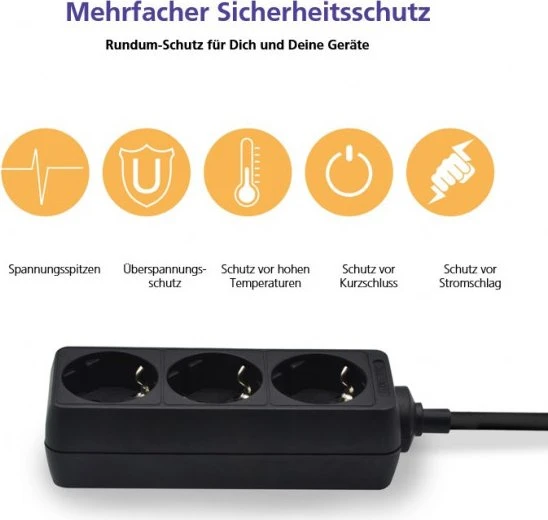 Helos CLASSIC Steckdosenleiste, 3-fach, 5m, schwarz