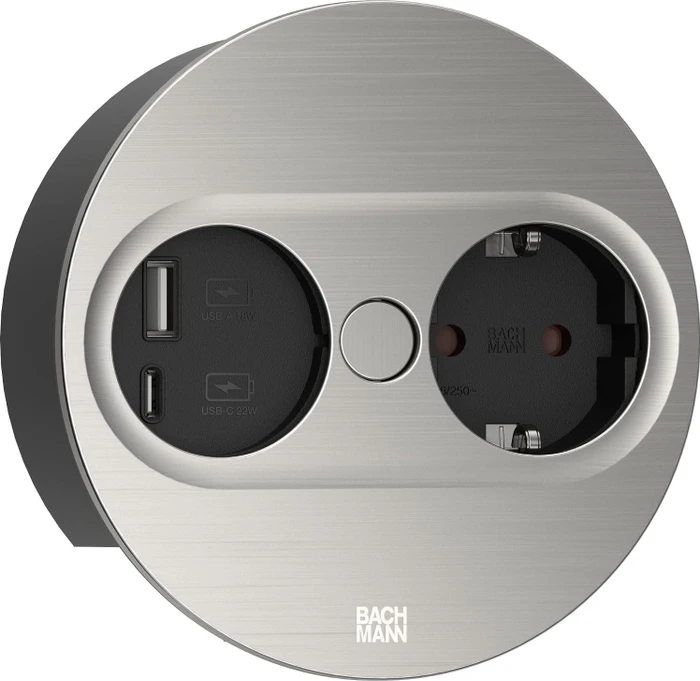 Bachmann Twist 2, 1-fach, 1x USB-Charger A/C, rund, 2m, Edestahl-Optik