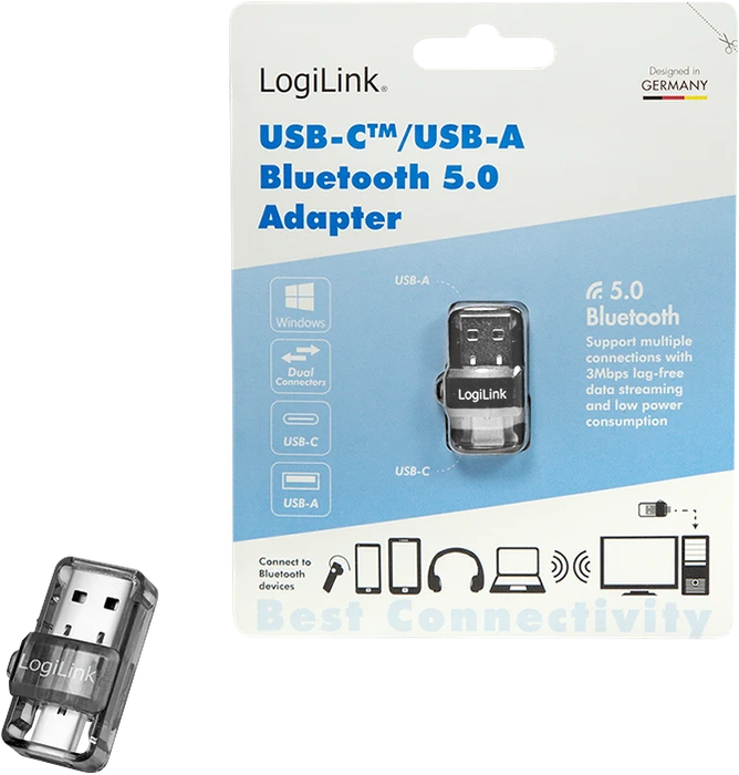 LogiLink Bluetooth 5.0 Adapter, USB-C 3.0/USB-A 3.0 [Stecker]