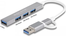 DeLOCK 4-Port USB-Hub, 3x USB-A 2.0, 1x USB-A 3.0, USB-A/USB-C 3.0 [Stecker] (64214)