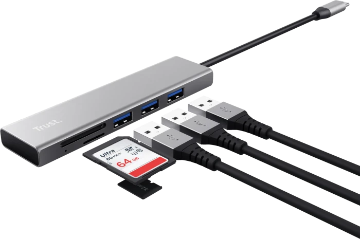 Trust Halyx USB-Hub und Kartenlesegerät, USB-C 3.0 [Stecker]