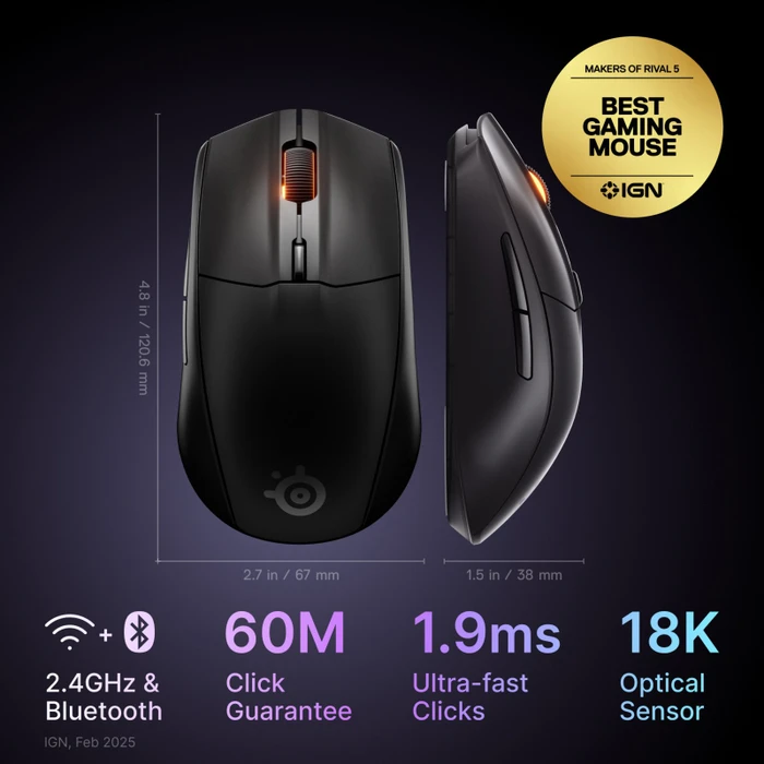 SteelSeries Rival 3 Wireless Gen 2, schwarz, USB/Bluetooth