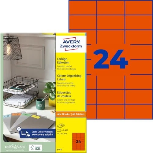 Avery-Zweckform Ordneretiketten, 70x37mm, rot, 100 Blatt (2400 Etiketten)