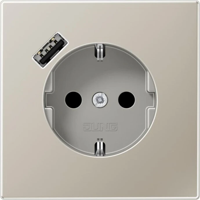 Jung SCHUKO-Steckdose mit USB-Ladegerät Safety+, edelstahl