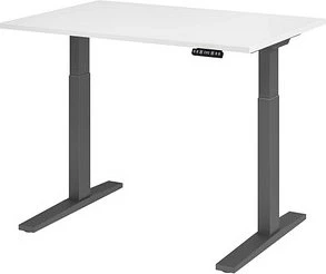 Hammerbacher Ergonomic Aktiv XMKA12 elektrisch höhenverstellbarer Sitz-Steh-Schreibtisch 120x80cm weiß/grau