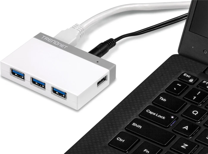 TRENDnet weiß USB-Hub, 4x USB-A 3.0, USB 3.0 Micro-B [Buchse]
