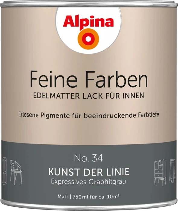 Alpina Farben Feine Farben Lack No. 34 Kunst derlinie innen graphitgrau edelmatt, 750ml