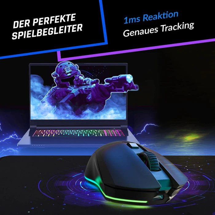 Klim Blaze Pro Rechargeable Wireless RGB mit Ladestation, schwarz, USB